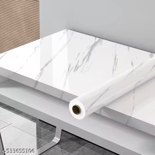 Marble Sticker Wallpaper for Home Walls 2M White with black shade Marble Wall Paper (60 x 200 cm)