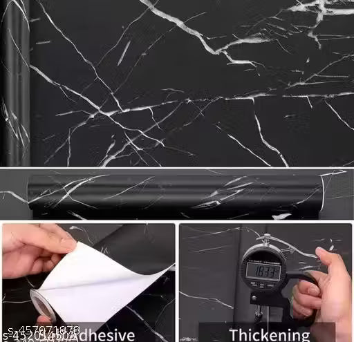 Black Marble foil Sheet for Kitchen, Kitchen Wallpaper Vinyl Sheet, Oil Proof and Waterproof Wallpaper for Kitchen, Kitchen Wall Stickers Heat Resistant (SIZE : 60*200 CM)