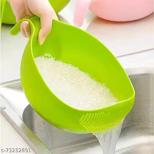 Trendy Latest Comfortable Multipurpose Multi Color Plastic Rice Wash Bowl with Handle for Rice Vegetable And Fruits Pack of 1