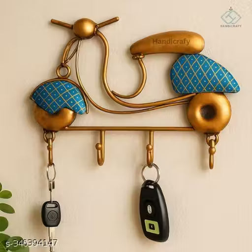 Scooter Shaped Iron Wall Key Holder with 4 Hooks