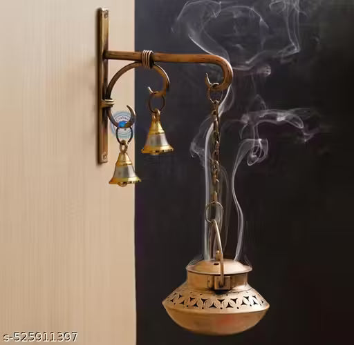 Iron Handicraft Dhoop Dani With Hanger+Bells+Chain