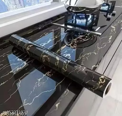 Black Marble foil Sheet for Kitchen, Kitchen Wallpaper Vinyl Sheet, Oil Proof and Waterproof Wallpaper for Kitchen, Kitchen Wall Stickers Heat Resistant (SIZE : 60*200 CM)