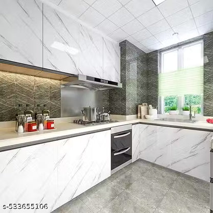 Marble Sticker Wallpaper for Home Walls 2M White with black shade Marble Wall Paper (60 x 200 cm)