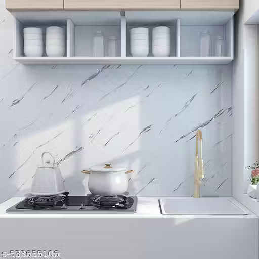 Marble Sticker Wallpaper for Home Walls 2M White with black shade Marble Wall Paper (60 x 200 cm)