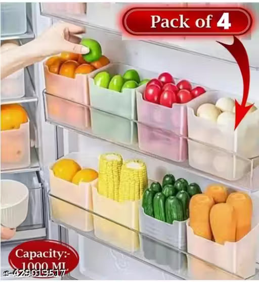 Ezreal Premium fridge storage Space-saving Refrigerator Side Door Organizer - 1000 ml (Pack Of 4)